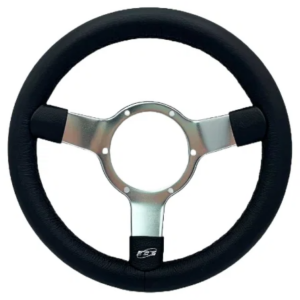 Mountney Traditional 12" 3 Spoke Semi-Dished Black Leather Steering Wheel With Polished Centre