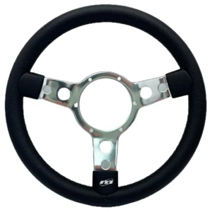Mountney Traditional 13" 3 Spoke Semi-Dished Black Vinyl Steering Wheel With Polished Centre