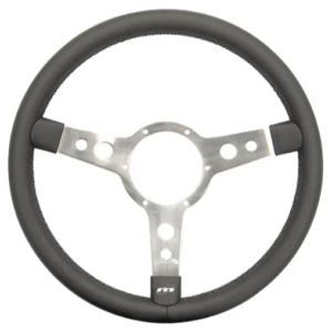 Mountney Traditional 14" 3 Spoke Semi-Dished Black Leather Steering Wheel With Polished Centre
